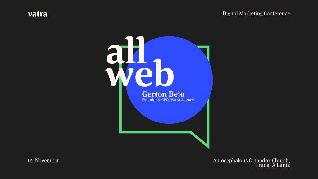 Grafika konferencije o digitalnom marketingu AllWeb, Gerton Bejo, osnivač i CEO agencije Vatra Agency